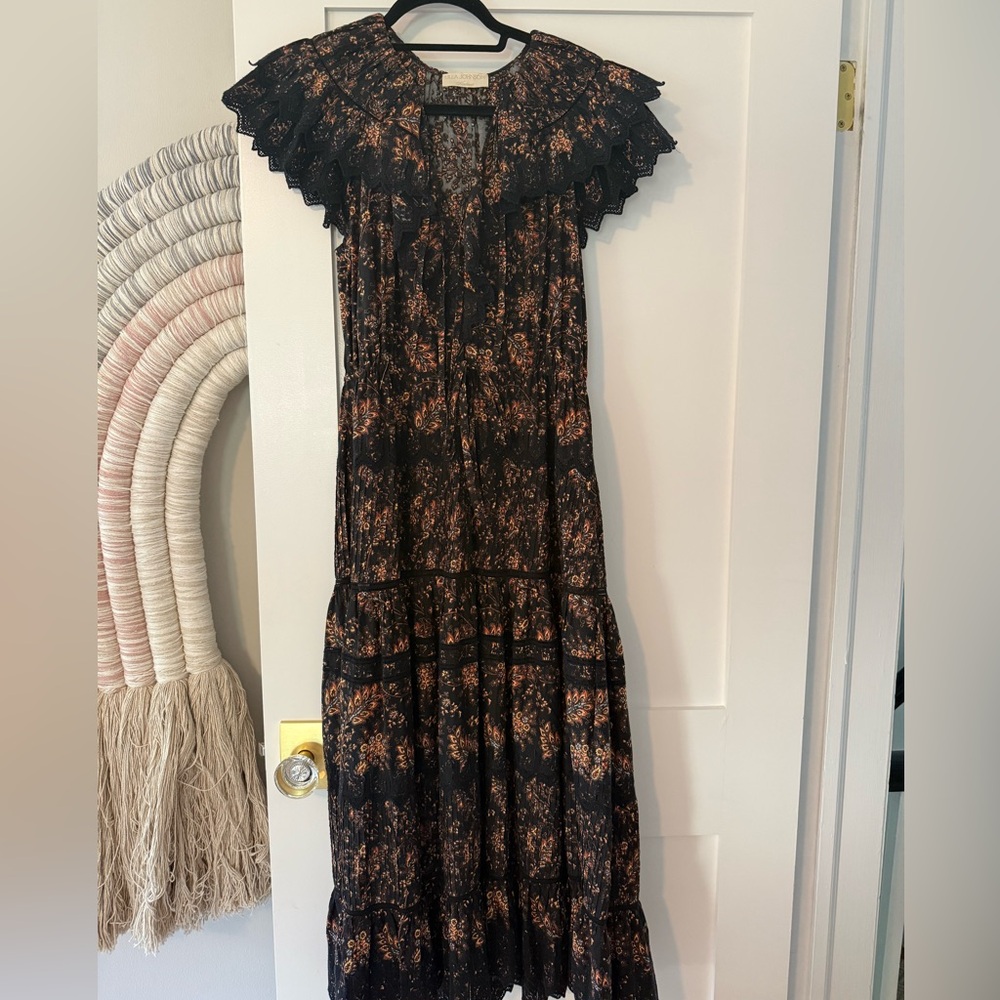 Ulla Johnson Black and Brown Floral Midi Dress - Picture 2 of 14